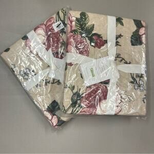 2 Pottery Barn Adelise Cotton Linen Floral Reversible King Size Shams NWT